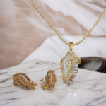 Gold Plated Pendant Set with Coffee & Zircon