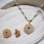 Gold Plated Pendant Set with Ruby & Zircon